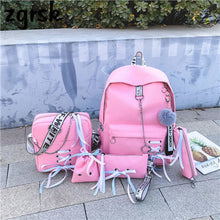 Load image into Gallery viewer, Backpack Canvas 5pcs sets Chain USB Women Backpack Teenager Shoulder Bag Student School Bags