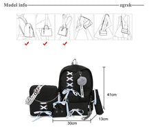 Load image into Gallery viewer, Backpack Canvas 5pcs sets Chain USB Women Backpack Teenager Shoulder Bag Student School Bags