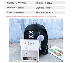 Backpack Canvas 5pcs sets Chain USB Women Backpack Teenager Shoulder Bag Student School Bags