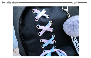 Backpack Canvas 5pcs sets Chain USB Women Backpack Teenager Shoulder Bag Student School Bags