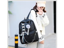 Load image into Gallery viewer, Backpack Canvas 5pcs sets Chain USB Women Backpack Teenager Shoulder Bag Student School Bags