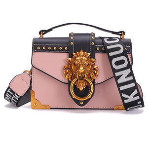 Shoulder Bag Fashion Metal Lion Head Square Pack Crossbody Package