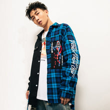 Load image into Gallery viewer, Plaid Shirts Patchwork Long Sleeve Shirt Punk Style Streetwear