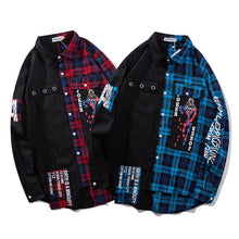 Load image into Gallery viewer, Plaid Shirts Patchwork Long Sleeve Shirt Punk Style Streetwear