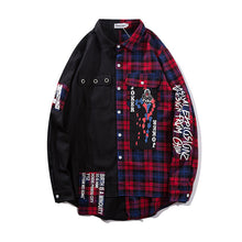 Load image into Gallery viewer, Plaid Shirts Patchwork Long Sleeve Shirt Punk Style Streetwear