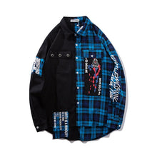 Load image into Gallery viewer, Plaid Shirts Patchwork Long Sleeve Shirt Punk Style Streetwear