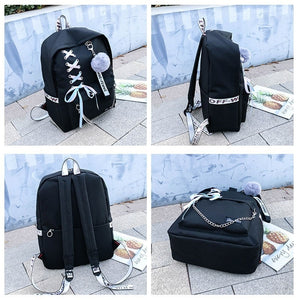 Backpack Canvas 5pcs sets Chain USB Women Backpack Teenager Shoulder Bag Student School Bags