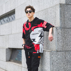 2019 Harajuku Pattern Printed Hooded T-shirt Streetwear