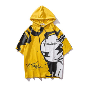 2019 Harajuku Pattern Printed Hooded T-shirt Streetwear