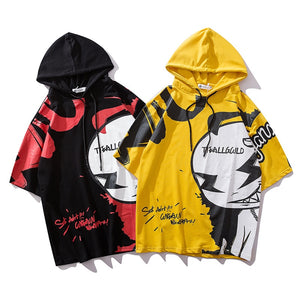 2019 Harajuku Pattern Printed Hooded T-shirt Streetwear